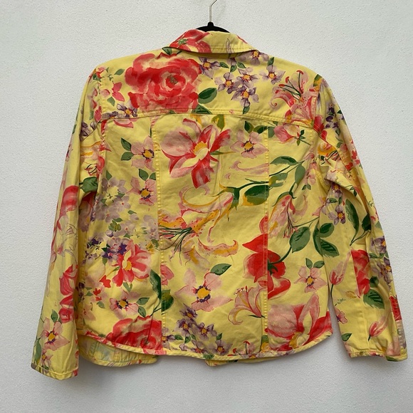 Chico's Yellow, Pink, Green Floral 100% Cotton Button Front Jacket Size 1 M/8 - Picture 5 of 5